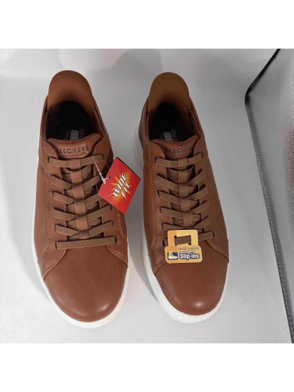 Skechers Hands Free Slip-Ins Brown Leather Men Sneaker 11.5 Wide Fit NIB New